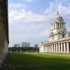 Greenwich Naval Museum with Canada Square in the background, London