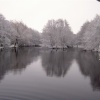Millbrook Cottages Lake in High Bickington, Devon, during snow in November 2005
