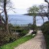 Trebah Garden, Cornwall. Looking down onto the beach on Helford River.