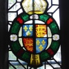 Ancient stained glass showing the royal arms at Haddon Hall, Derbyshire