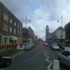 Looking up Duke Street, Barrow in Furness, Cumbria, towards the Town Hall
