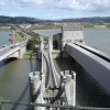A picture of Conwy Suspension Bridge where road rail and foot meet.Conwy, North Wales.