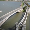 A picture of Conwy Suspension Bridge where road rail and foot meet.Conwy, North Wales.