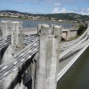A picture of Conwy Suspension Bridge where road rail and foot meet. Conwy, North Wales.