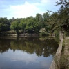 the main wall of the lake in Buchan park, Crawley, Sussex.