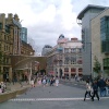 A vibrant Manchester city center in the printworks area.