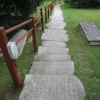 Steps made up of headstones at Saint Michael and All Angels Church, Lyndhurst, Hampshire.