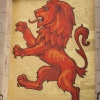 Close up of the mosaic on the Red Lion, Market Place, Ripley, Derbyshire.
