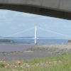 The Old Severn Bridge under the New Severn Bridge from Severn Beach, Gloucestershire