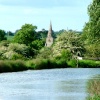 Little Bedwyn (Wiltshire) church seen from the Kennet and Avon Canal - (May 2005)