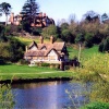 River Severn, Shrewsbury, Shropshire. Boathouse and Shrewsbury School, seen from 'The Quarry'.