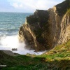 Dorset, Lulworth Cove, Stair Hole seas breaking in high wind