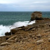 Portland Bill, Dorset. Pulpit rock, with surf! Rather an indifferent day (as you can see!)