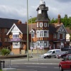 This is the clock house roundabout in the town centre of Farnborough, Hampshire.