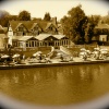 Moorings and Riverside Pub viewed from Wallingford Town Bridge, Oxfordshire