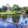 Bolton Abbey, Wharfedale, Yorkshire Dales National Park. Stepping stones across the River Wharfe.