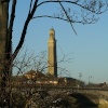 London River Thames, Kew Bridge Pumping station tower, winter light.