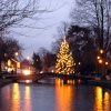 River Christmas tree in Bourton on the Water, Gloucestershire.