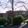 This is the front view of Worksop Library it is an unusual design.