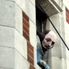 Greater London. Will Shakespeare looking down Carnaby Street from a Pub Window