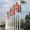 Flags on The South Bank, London, March 1978.