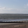 A view looking to the Isle of Wight from the beach next to bill house. Selsey, West Sussex
