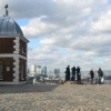 Looking towards Canary Wharf across the courtyard of The Old Royal Observatory, Greenwich