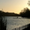 London Spring, Dawn and Dusk. Hyde Park Early morning swimmers at the Serpentine Lido