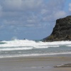 Waves roll in on Porthcovan beach, north Cornwall coast.
