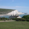 The classic view of the Seven Sisters in East Sussex, with the cottage in the foreground