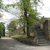 Steps up to the Castle Keep. Pontefract, West Yorkshire