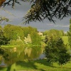 Blenheim Palace grounds view across the 'Queen Pool' towards Woodstock from the Column