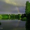 Blenheim Palace Grounds lake and rainbow (evening)