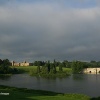 Blenheim Palace, lake, bridge, and island, dawn, midsummer