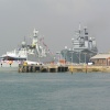 Chinese missile destroyer Guangzhou and Ark Royal at Portsmouth, Hampshire