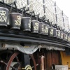 A row of buckets on the deck of HMS Victory, Portsmouth, Hampshire