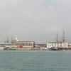 General view of Portsmouth historic dockyard from the water