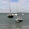 Moored boats at East Head, Chichester, West Sussex