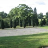 Old tennis courts and tree lined footpath at Tyntesfield, Wraxall, Somerset