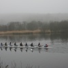 Rowers on a misty morning at Littleborough, Greater Manchester