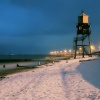 Snow-covered Dovercourt beach