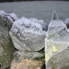 Drystone wall with heavy frost