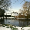 Winter scene of village pond, Somerleyton, Suffolk