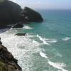 Waves on a perfect blue sea at Bedruthan Steps in Cornwall