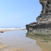 Rocks and pools left by the tide at Bedruthan Steps, Cornwall