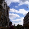 Atop tour bus, London