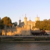 The Tower of London with traitor's gate seen from the river in evening light