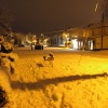 Late evening February 2009 the snowy High Street, bathed in the orange light of the street lamps