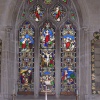 Altar and stained glass at St George's, Preshute