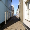 A narrow view of the sea.